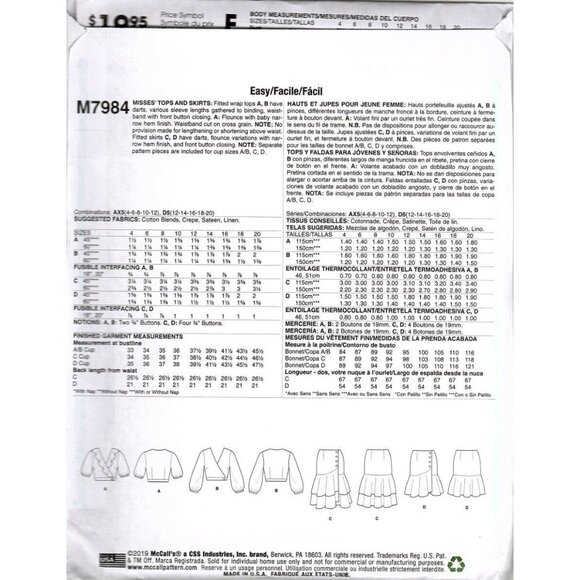 McCall's M7984 Misses 4 to 12 Crop Top and Skirt Uncut Sewing Pattern - Picture 2 of 2